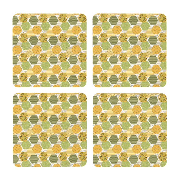 Xecao Bee honey for MDF Cork Coaster 4 Pcs,Drink Coasters,Suit for House Warming Gifts New Home ,Coffee Table Decor-Square