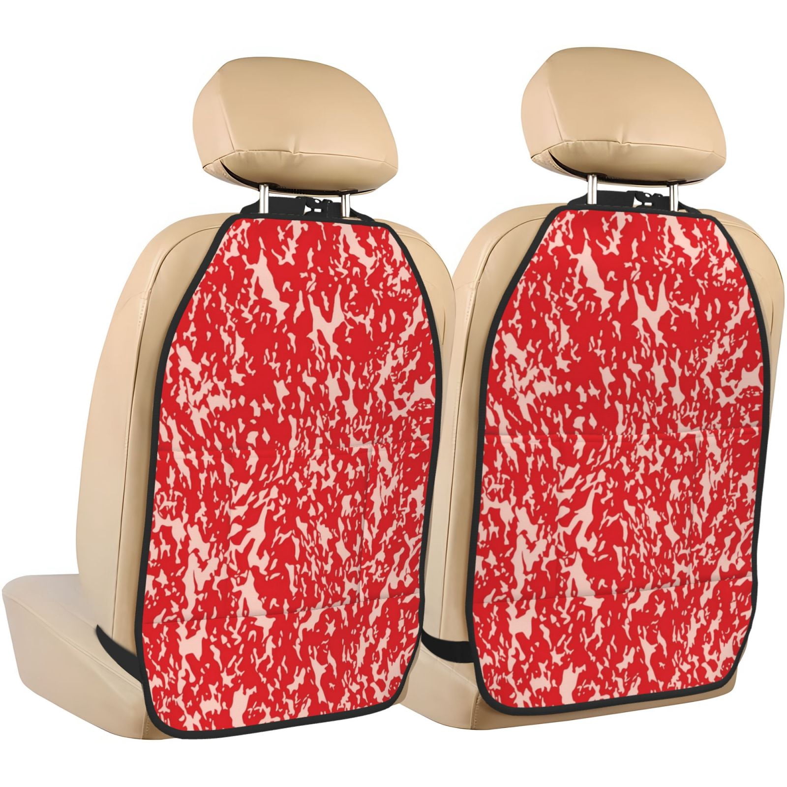 Xecao Beef Pattern Car Seat Back Protector 2 Pack Large Capacity Pocket, Kick Mats Back Seat Protector