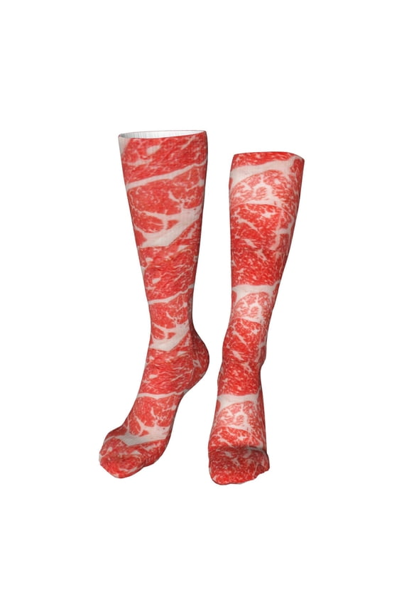 Beef Steaks Print Calf Socks Seamless Toe, Knee High Long Socks, Sports Socks Trouser Socks for Women and Men-One Size