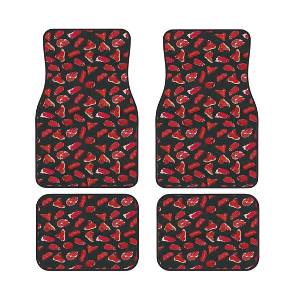 Xecao Beef3 Print Car Foot Mat Set of 4 Pieces Neoprene All-Weather Dust-Proof Stain-resistantCar Interior Decorative mats Non-Slip Mats