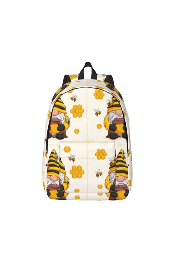 Beekeeper Gnome Holding A Glass for Canvas College Laptop Backpack, Durable Rucksack Travel Notebook Bag School Backpack Book Bag for Men Women