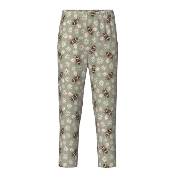 Xecao Bees And Chamomile Print Teenagers' Pajama Pants Long Sleep Pants Soft Elastic Waist Pajama Bottoms Elastic waist with 2 Pockets 5-16 Years-XS(5-6)
