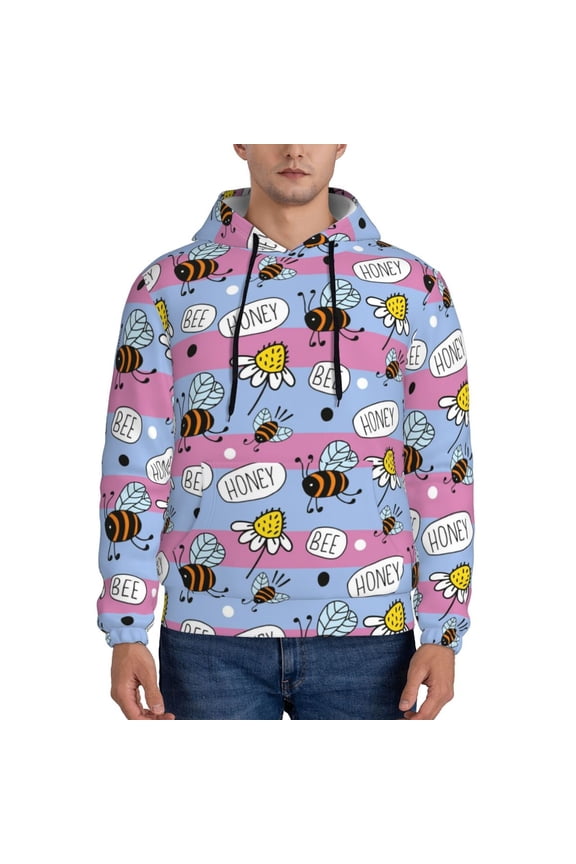Bees And Daisies Striped Pattern Men's Adult Pullover Hoodie,Hooded Sweatshirt-Large