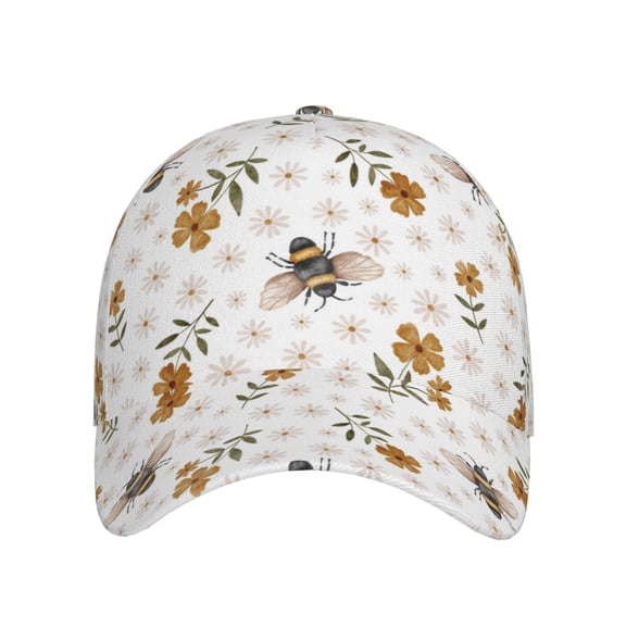 Xecao Bees And Flowers for Baseball Cap: Unisex, crafted from classic polyester twill fabric, featuring a soft unconstructed design