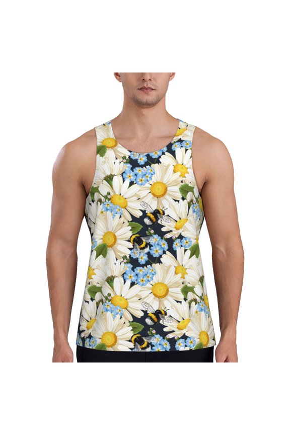 Bees Collecting Nectar Men's Tank Top Workout Quick Dry Sleeveless Gym Jogging Muscle Shirts Summer Swim Beach Tops