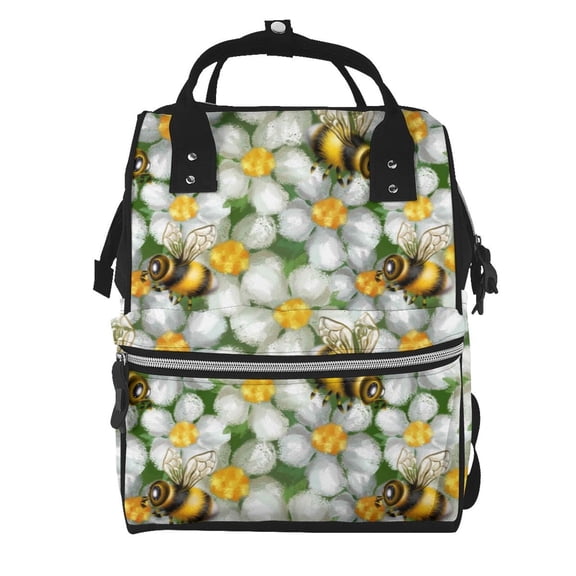 Xecao Bees and Flower print Large Capacity Nappy Bag is a multi-functional waterproof travel backpack, perfect as a nursing bag or mummy backpack for women