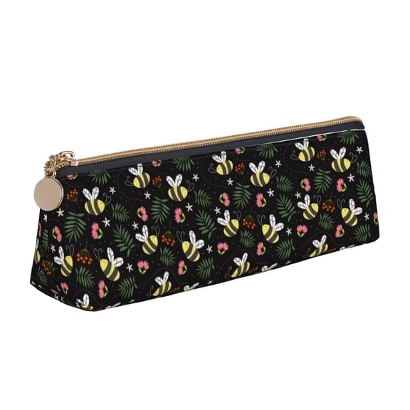 Xecao Bees Print Leather Pencil Case -Stationery Bag Pen Holder for Work & Office