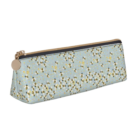 Xecao Bees Print Leather Pencil Case -Stationery Bag Pen Holder for Work & Office