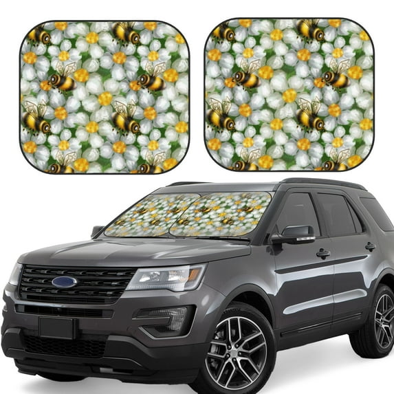 Xecao Bees and Flower for Foldable Car Sun Shades (2-Pack) offer sun protection with an easy-fold design for convenient windshield shading.