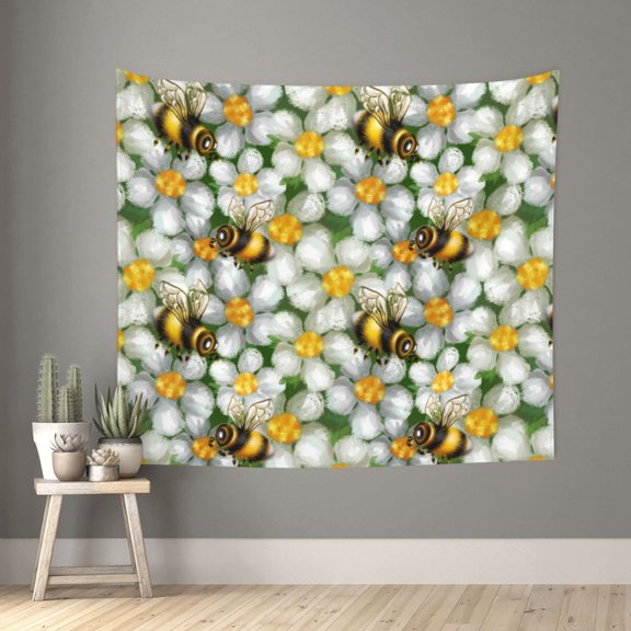 Xecao Bees and Flower patten Tapestry 60x51 Inches Wall Hanging Poster Tapestry for Living Room Bedroom Home Decor