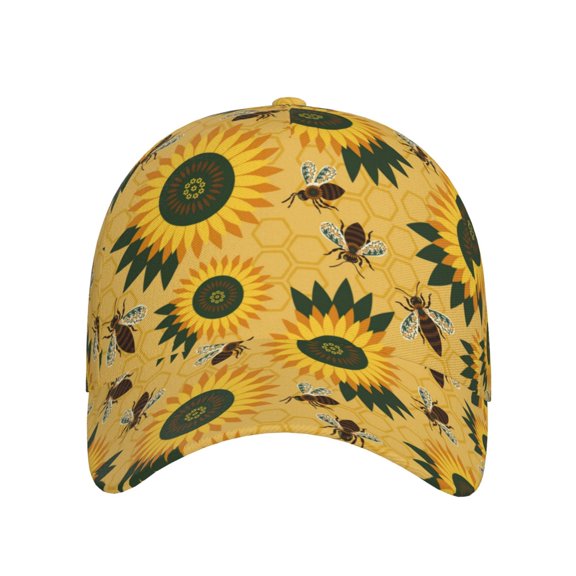 Xecao Bees and Sunflowers for Baseball Cap: Unisex, crafted from classic polyester twill fabric, featuring a soft unconstructed design
