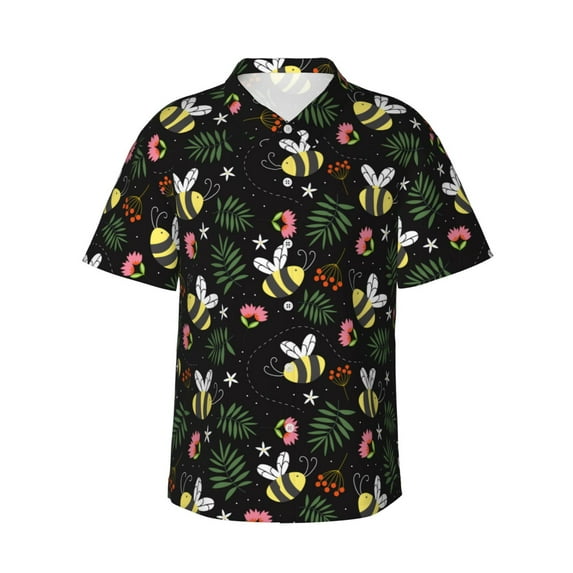 Xecao Bees print Hawaiian shirt - a stylish short-sleeve button-down for men, perfect for casual beach and tropical outings.