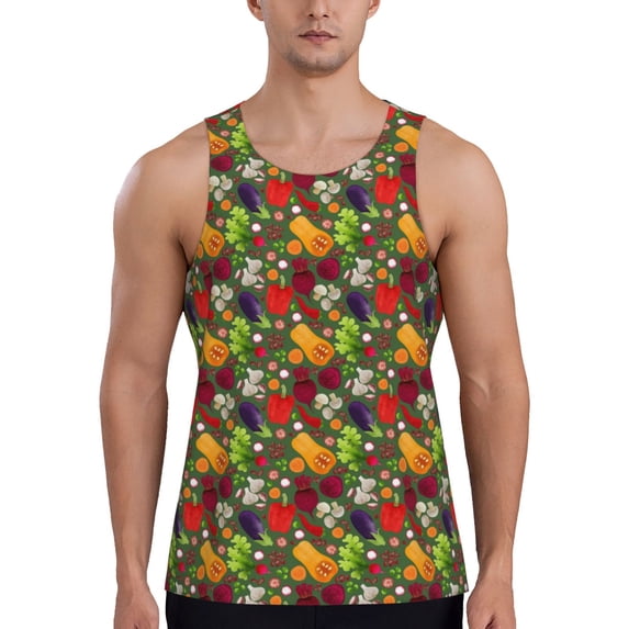 Xecao Begetable Men's Tank Top Workout Quick Dry Sleeveless Gym Jogging Muscle Shirts Summer Swim Beach Tops