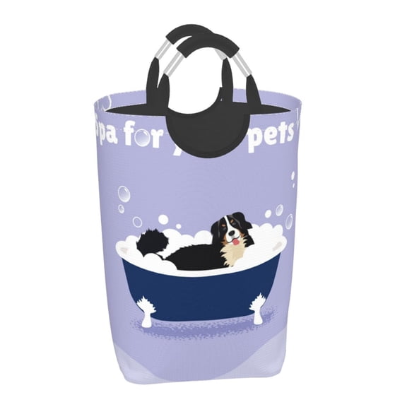 Xecao Bernese Mountain Dog Sitting Bath Tub for Laundry Basket,Collapsible Large Laundry Hamper,Wash Bag for Laundry Room, Rolling Laundry Basket with Handles