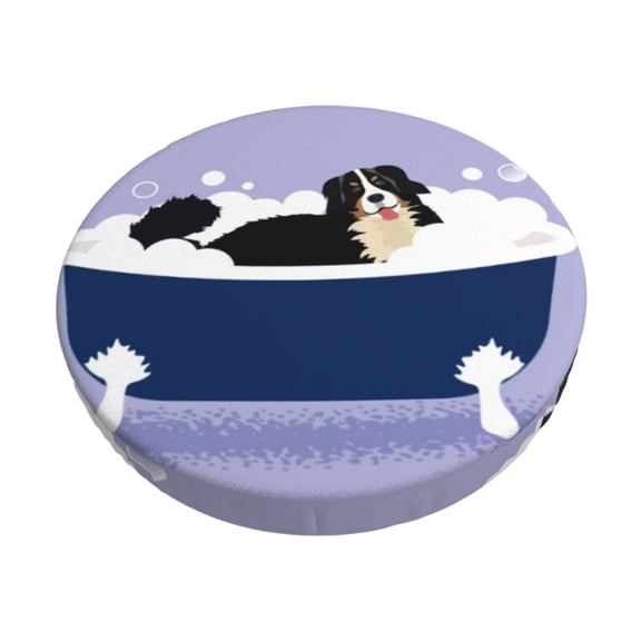 Xecao Bernese Mountain Dog Sitting Bath Tub Print Stool Covers Offer Stylish, Washable Protection for PU Round Bar Stools, Perfect for Home or Commercial Use.-14 inch