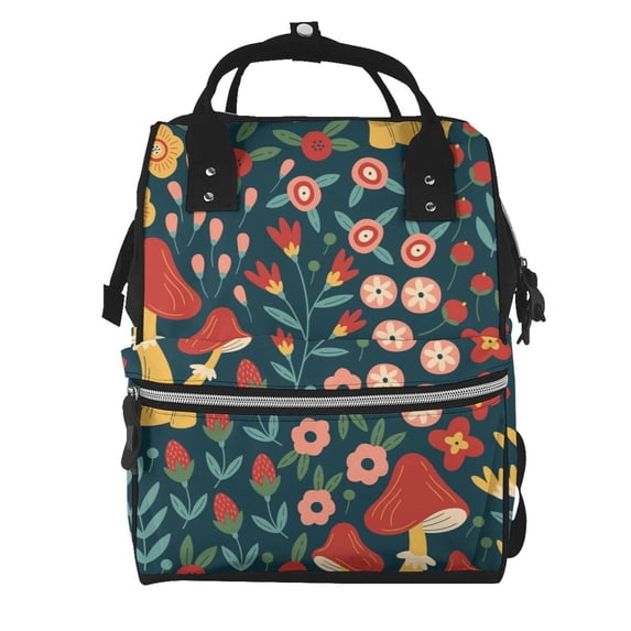 Xecao Berries and Flowers print Large Capacity Nappy Bag is a multi-functional waterproof travel backpack, perfect as a nursing bag or mummy backpack for women
