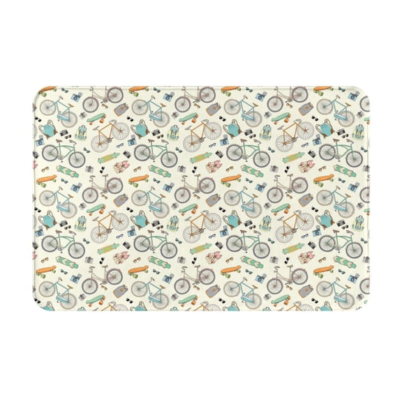 Xecao Bicycles And Boards print Flannel Mat: Non-slip, 16x24in. Ideal for kitchen, bedroom, bath & living room.