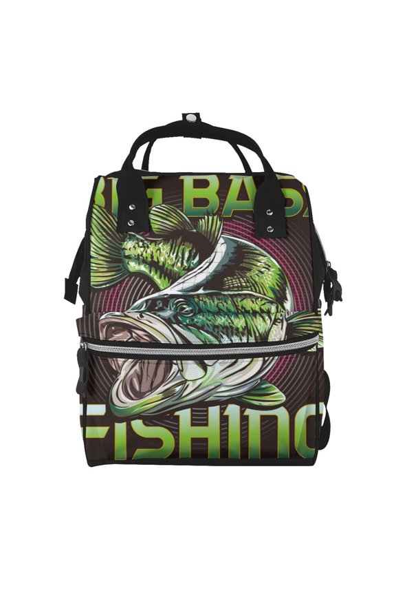 Big Bass Fish Print Large Capacity Nappy Bag Is a Multi-Functional Waterproof Travel Backpack, Perfect as a Nursing Bag or Mummy Backpack for Women