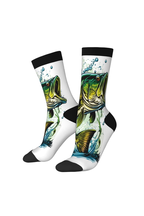 Big bass fish Pattern Sport Socks for Women and Men Crew Socks Sporty Calf Socks Casual Socks