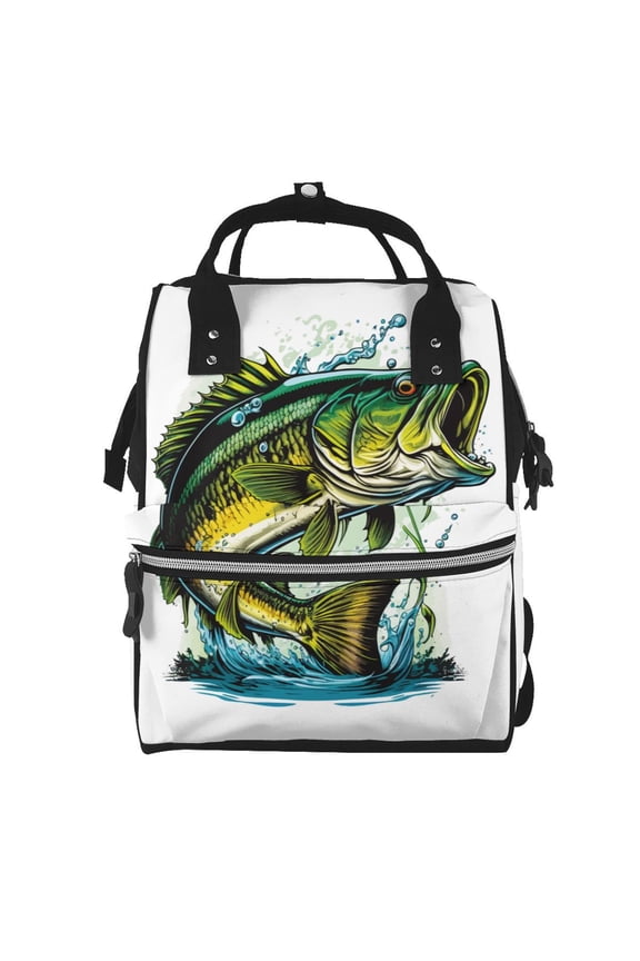 Big bass fish Print Large Capacity Nappy Bag Is a Multi-Functional Waterproof Travel Backpack, Perfect as a Nursing Bag or Mummy Backpack for Women
