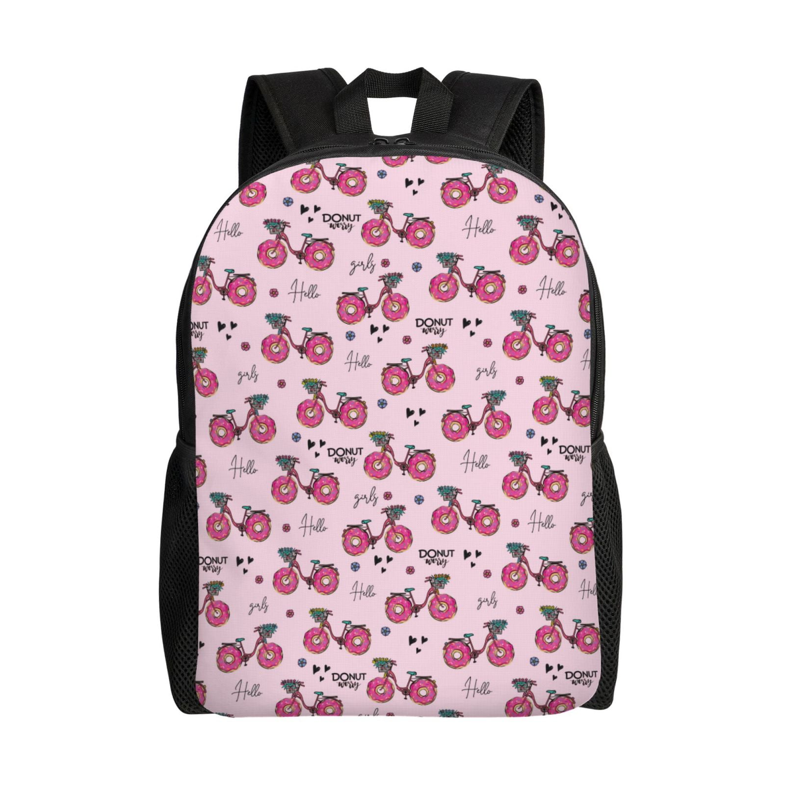 Xecao Bike with Donut Wheels Print School Backpack with Laptop Compartment Small Travel Laptop Backpack for Women Men Waterproof College Backpack Simple School Bag