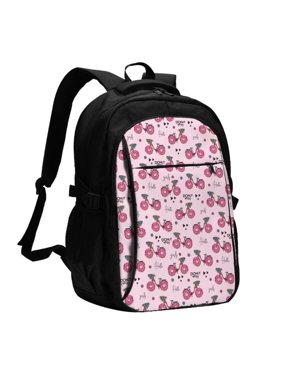 Bike with Donut Wheels for Travel Laptop Backpack, USB-Charging-Enabled, Spacious Business Backpack for Men and Women,College School Computer Bag