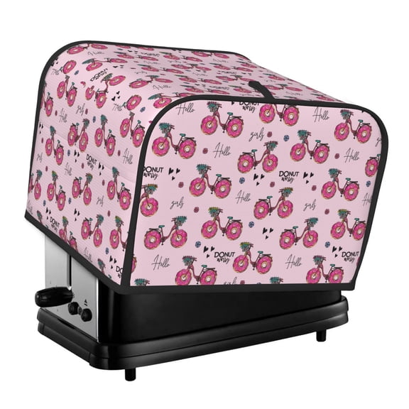 Xecao Bike with Donut Wheels Print 4 Slice Toaster Cover with Pockets, Small Appliance Cover, Dust and Fingerprint Protection, Machine Washable