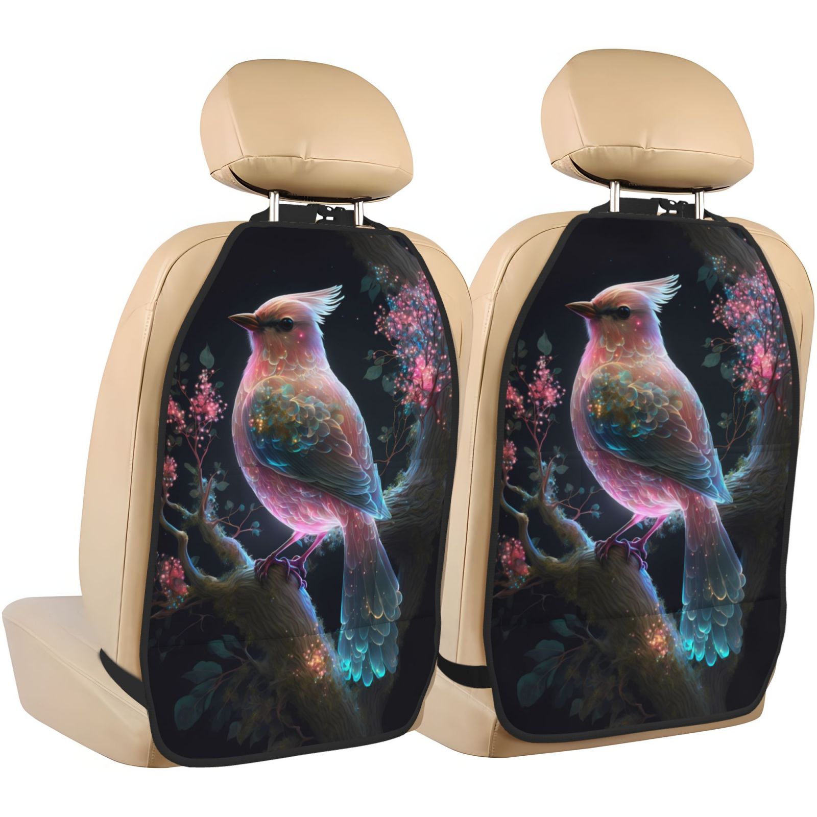Xecao Bird 3 Pattern Car Seat Back Protector 2 Pack Large Capacity Pocket, Kick Mats Back Seat Protector