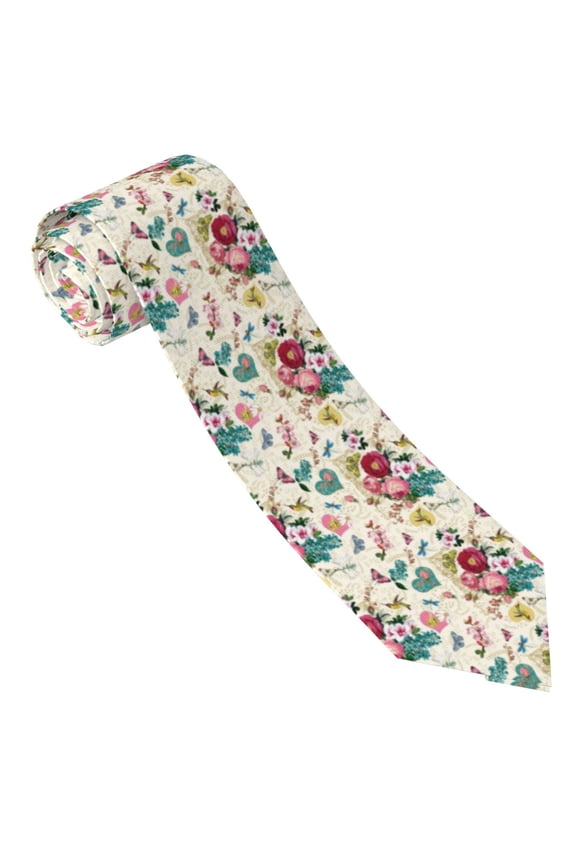 Bird Butterfly Rose Print Tie For Men Necktie Woven Jacquard Neck Ties,Classic Men's Tie
