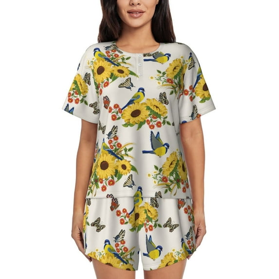 Xecao Bird Sunflowers print Swimsuit for women, Summer-ready, sporty style.Quick-dry fabric. Many sizes & colors.