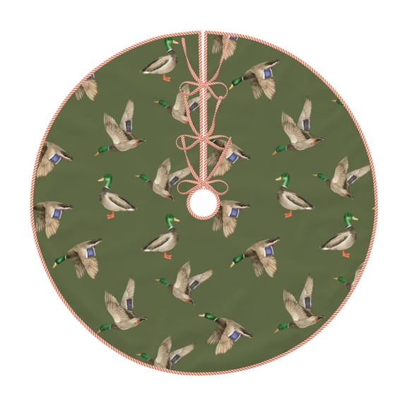 Xecao Birds Wild Ducks Pattern Christmas Tree Skirt Round Xmas Tree Mat Base Cover for Holiday Home Decorations-30"