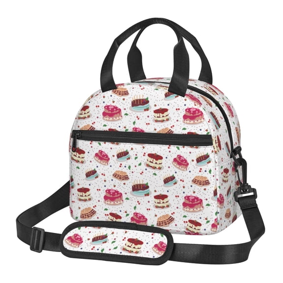 Xecao Birthday Cake Print Insulated Lunch Box, Lunch Cags Lunch Bag Featuring An Adjustable Shoulder Strap