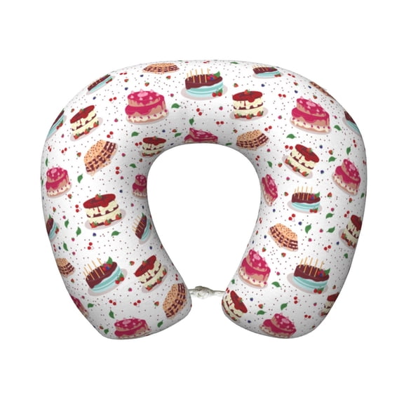Xecao Birthday Cake Print Memory Foam Cervical Neck Pillow Versatile U-Shaped Pillows for Home,Office,Camping,Travelling,Soft Washable Cover