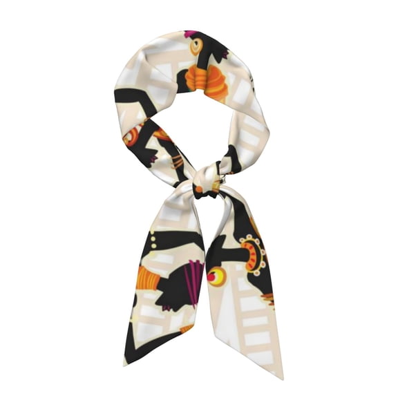 Xecao Black African Woman Pattern Large Satin Head Scarf - Satin Hair Scarves Silk Bandana Scarf Headscarf Silk Feeling Scarf for Women