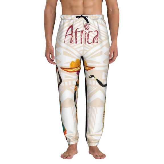 Xecao Black African Woman Print Active Tech Joggers for Men, Mens Sweatpants Lounge Pants with Pockets-Large