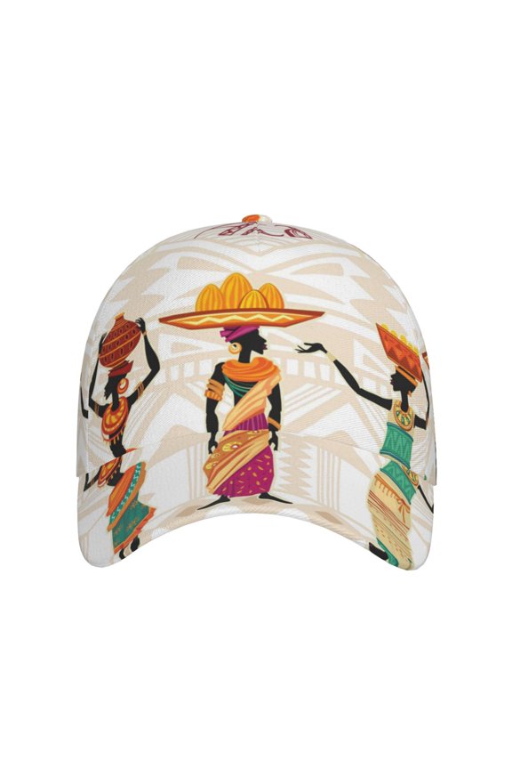 Black African Woman for Baseball Cap: Unisex, crafted from classic polyester twill fabric, featuring a soft unconstructed design