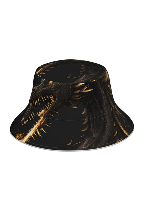 Black And Gold Fire Dragon Print Men and Women Night Reflective Hat Runner Cap Visor Bucket Hat Boonie Cap