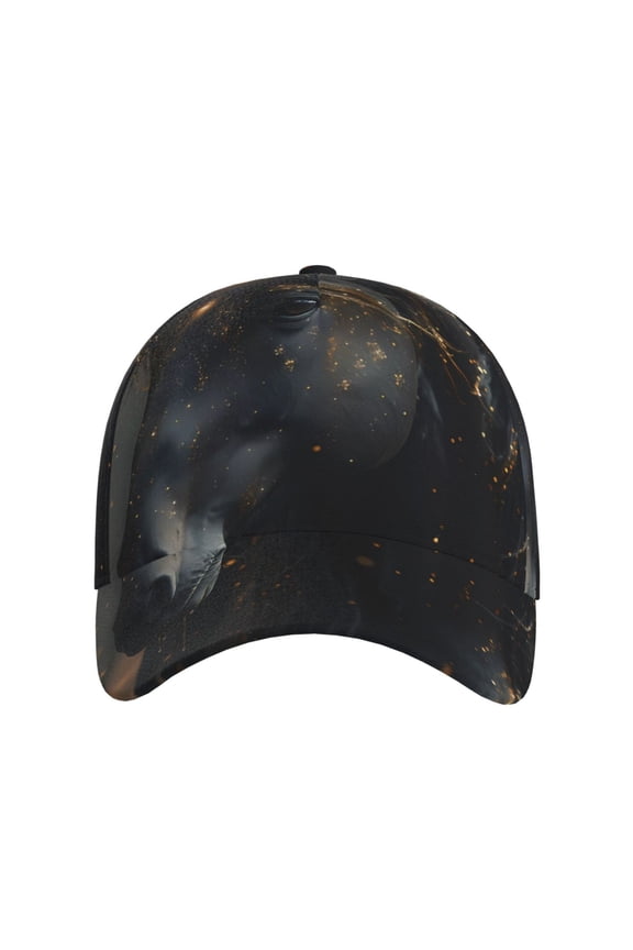 Black And Gold White Horse for Baseball Cap: Unisex, crafted from classic polyester twill fabric, featuring a soft unconstructed design
