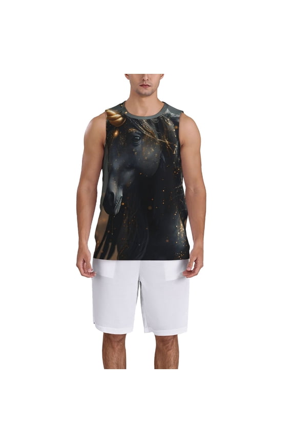 Black And Gold White Horse print basketball shirt for both men and women, a unisex basketball jersey perfect for theme parties-Medium