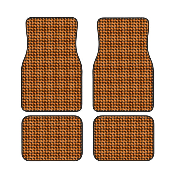 Xecao Black And Orange Houndstooth Print Car Foot Mat Set of 4 Pieces Neoprene All-Weather Dust-Proof Stain-resistantCar Interior Decorative mats Non-Slip Mats
