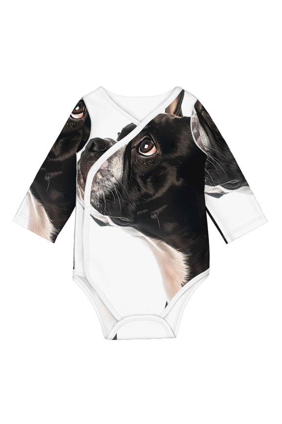 Black And White Boston Terrier Print Baby unisex-baby Cotton Long-sleeve Bodysuits-3 Months