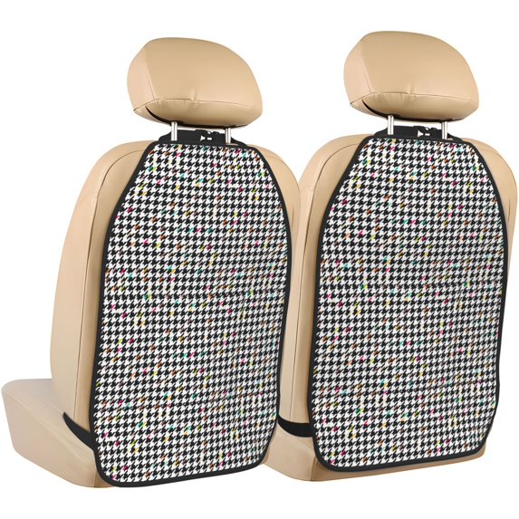 Xecao Black And White Houndstooth Pattern Car Seat Back Protector 2 Pack Large Capacity Pocket, Kick Mats Back Seat Protector