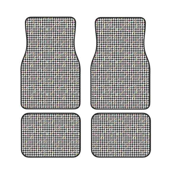 Xecao Black And White Houndstooth Print Car Foot Mat Set of 4 Pieces Neoprene All-Weather Dust-Proof Stain-resistantCar Interior Decorative mats Non-Slip Mats