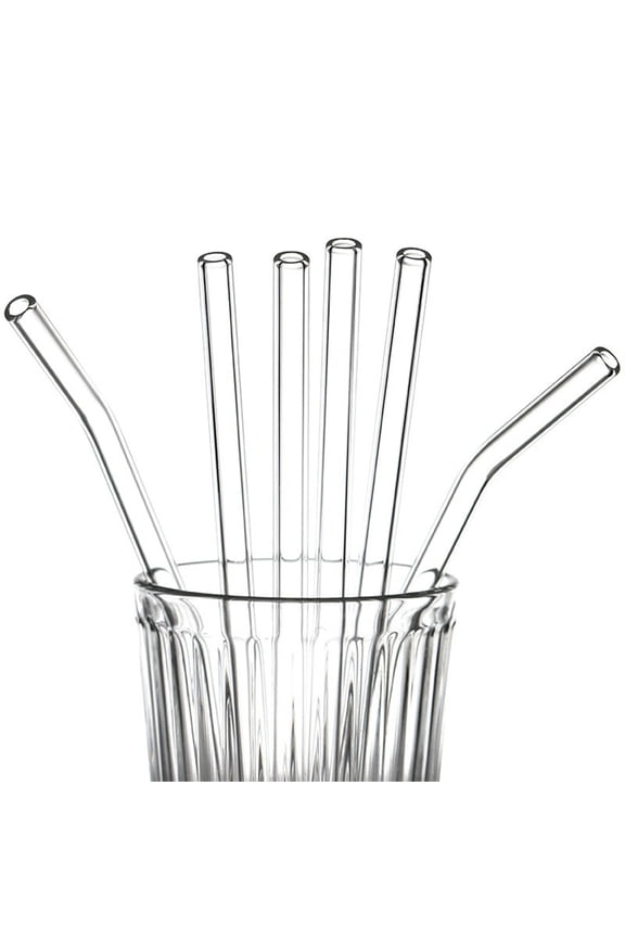 Glass Drinking Straws Set with Cleaning Brush Reusable Transparent Borosilicate Straws Anti-Lipstick Eco Friendly Straws for Home Office Travel Party