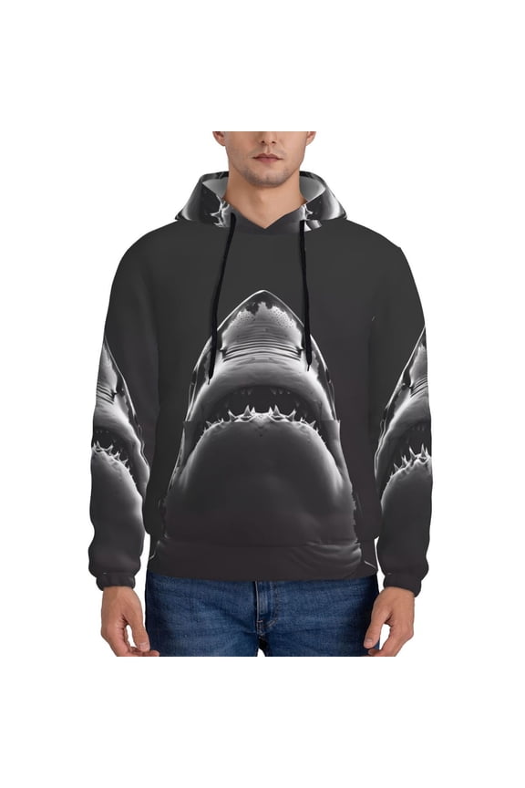 Black And White Shark Pattern Men's Adult Pullover Hoodie,Hooded Sweatshirt-4X-Large