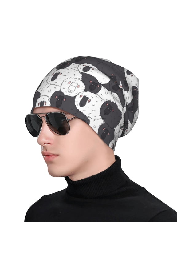Black And White Sheeps Print Beanie Knitted Hat for Men Women, Winter Fashion Knit Cuffed Caps Unisex