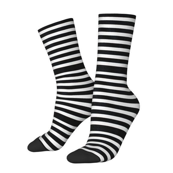 Xecao Black And White Stripes Pattern Sport Socks for Women and Men Crew Socks Sporty Calf Socks Casual Socks