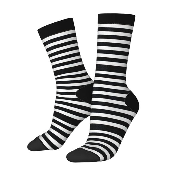 Xecao Black And White Stripes Pattern Sport Socks for Women and Men Crew Socks Sporty Calf Socks Casual Socks