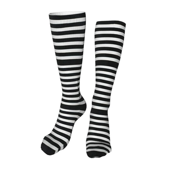 Xecao Black And White Stripes Print Calf Socks Seamless Toe, Knee High Long Socks, Sports Socks Trouser Socks for Women and Men-One Size