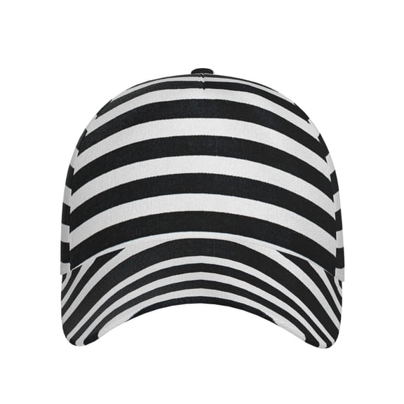 Xecao Black And White Stripes for Baseball Cap: Unisex, crafted from classic polyester twill fabric, featuring a soft unconstructed design